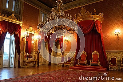 Ornate interiors of the Ajuda Palace, throne hall, Lisbon, Portugal Editorial Stock Photo